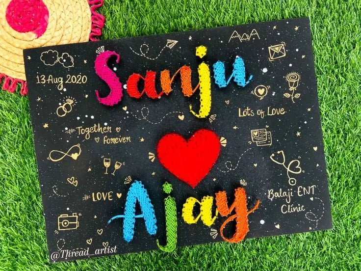 String Art Couple Name with Heart - Stitch&Gift